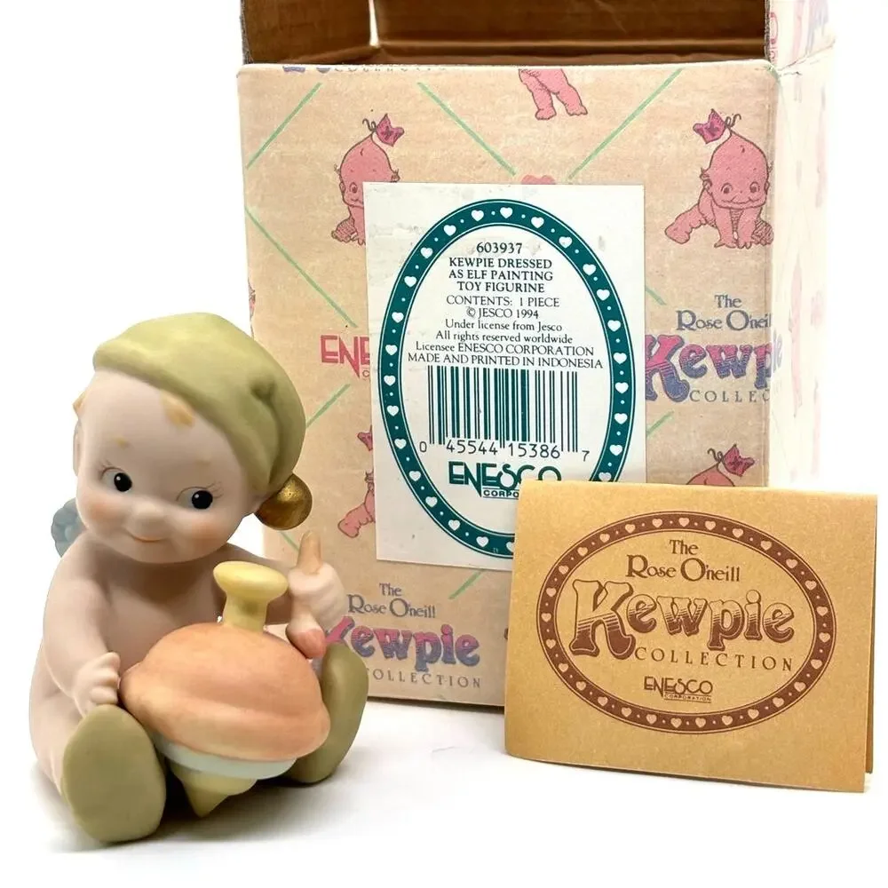 VTG 1994 Enesco, Rose O'Neill Porcelain Kewpie Doll Dressed as Elf Figure w/Box